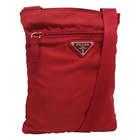 PRADA Shoulder Bag Nylon Red Silver Auth 120955 - Picture 1 of 16